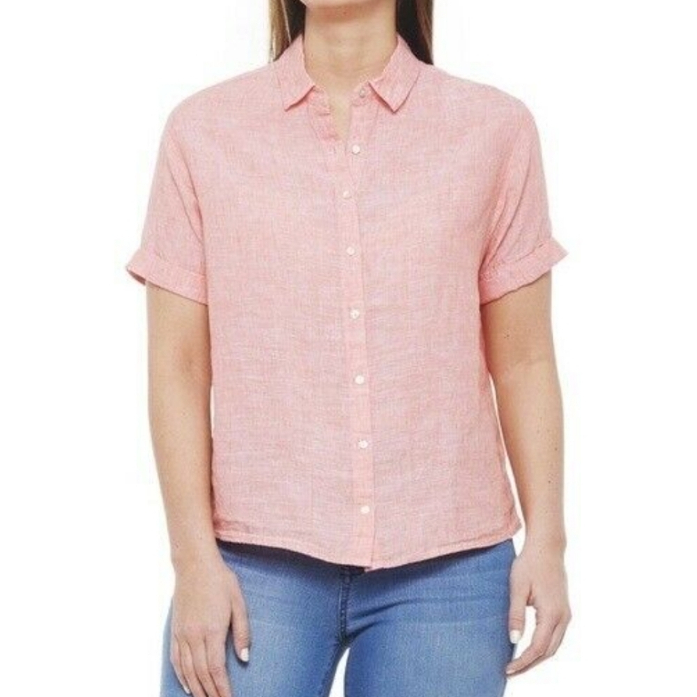 Cynthia Rowley Relaxed Coral Button Down Linen Shirt